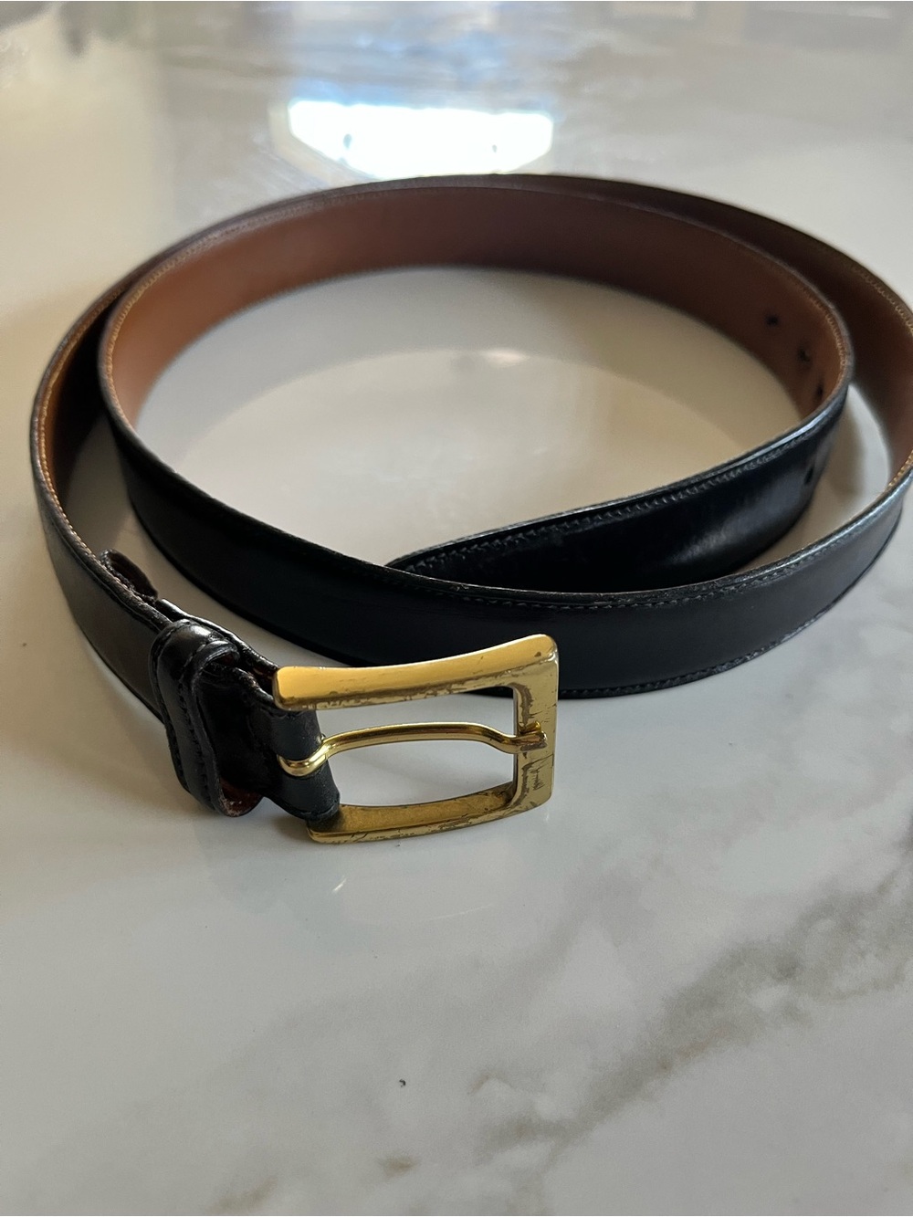 Trafalgar Black Leather Belt with Gold Buckle